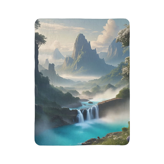 Serene Landscape Fleece Sherpa Blanket, Cozy Throw for Home, Gift for Nature Lovers, Perfect for Relaxing, Camping, or Movie Nights