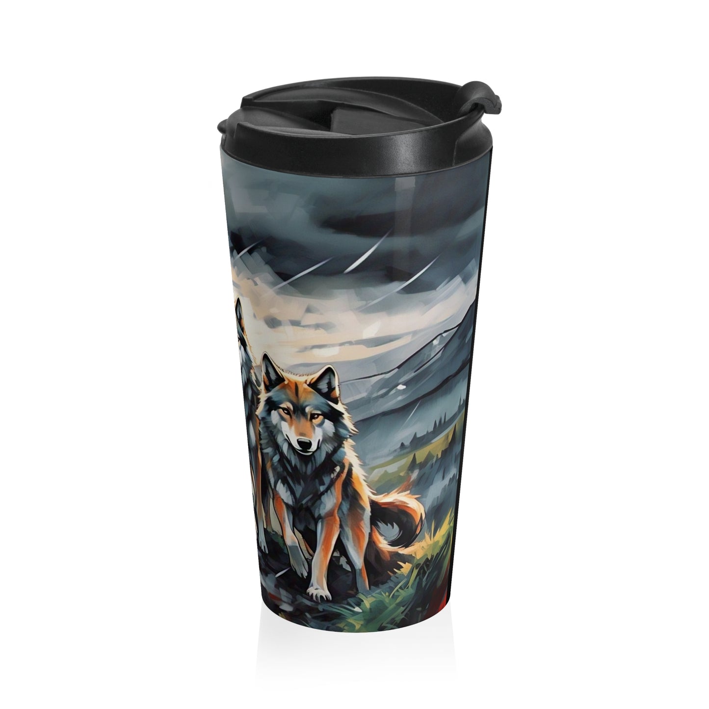 Adventure-Ready Stainless Steel Travel Mug - Wolf Design, Perfect for Outdoor Lovers, Gifts for Nature Enthusiasts, Camping and Hiking
