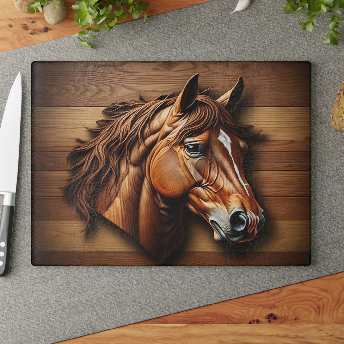 Horse-Themed Glass Cutting Board, Rustic Kitchen Decor, Equestrian Gift, Unique Housewarming, Animal Lover, Farmhouse Style