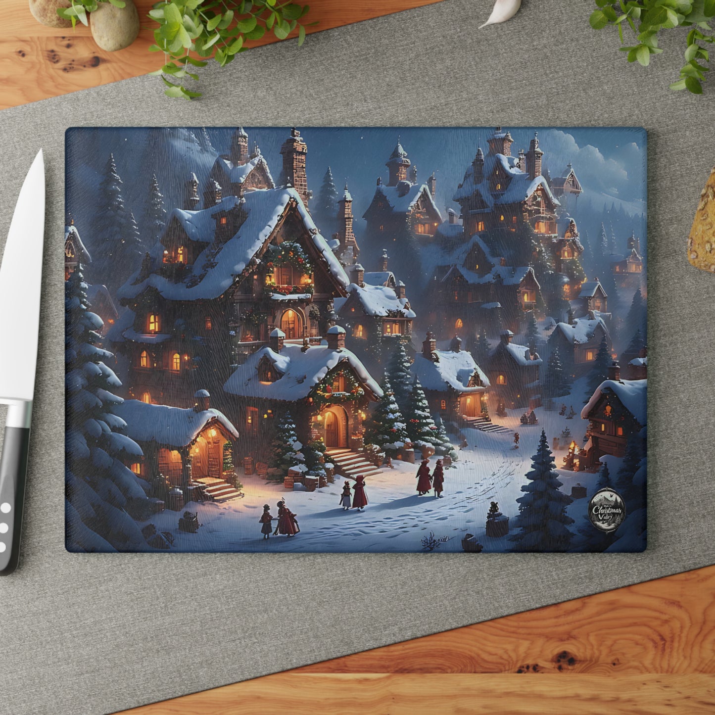 Festive Winter Wonderland Glass Cutting Board | Christmas Kitchen Decor, Holiday Gift, Home & Hearth, Unique Serving Tray, Culinary Art