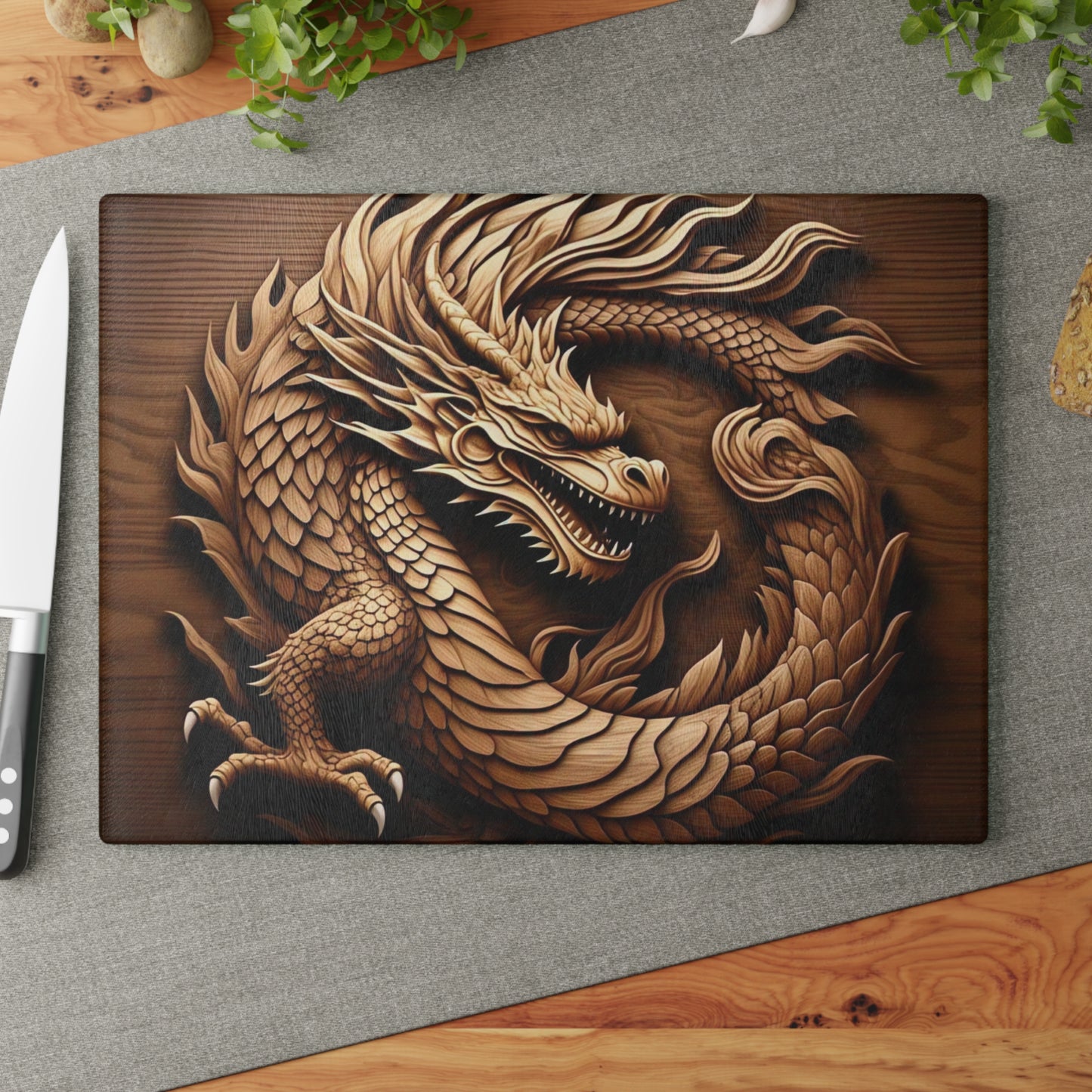 Dragon Design Glass Cutting Board - Kitchen Art, Gift for Chefs, Housewarming Essential, Unique Home Decor, Culinary Gift