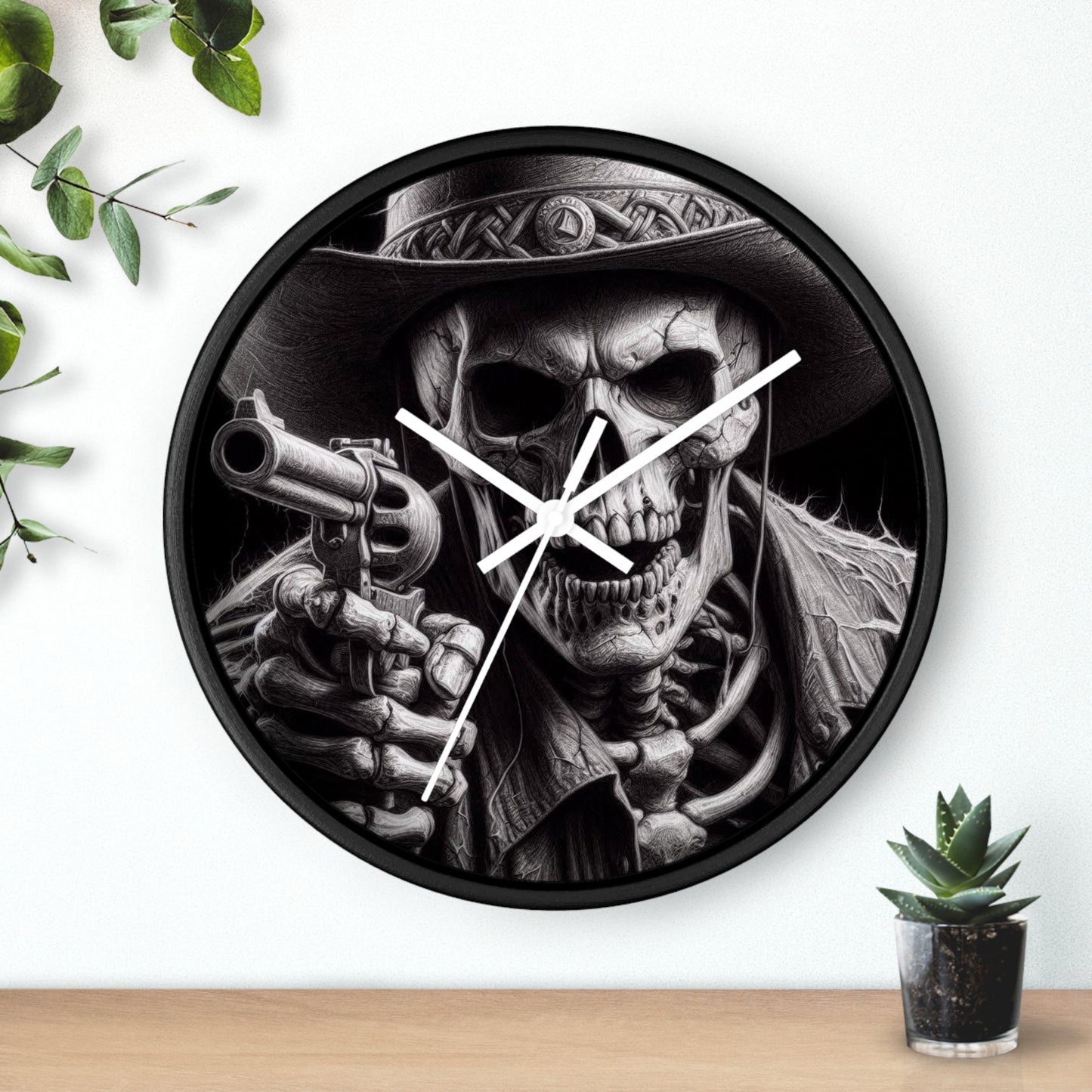 Gothic Skeleton Gunman Wall Clock - Perfect for Halloween, Spooky Decor, Unique Gift, Home Office, Retro Vibe