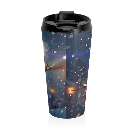 Festive (christmas selfies) Stainless Steel Travel Mug with Snowman & Winter Scene