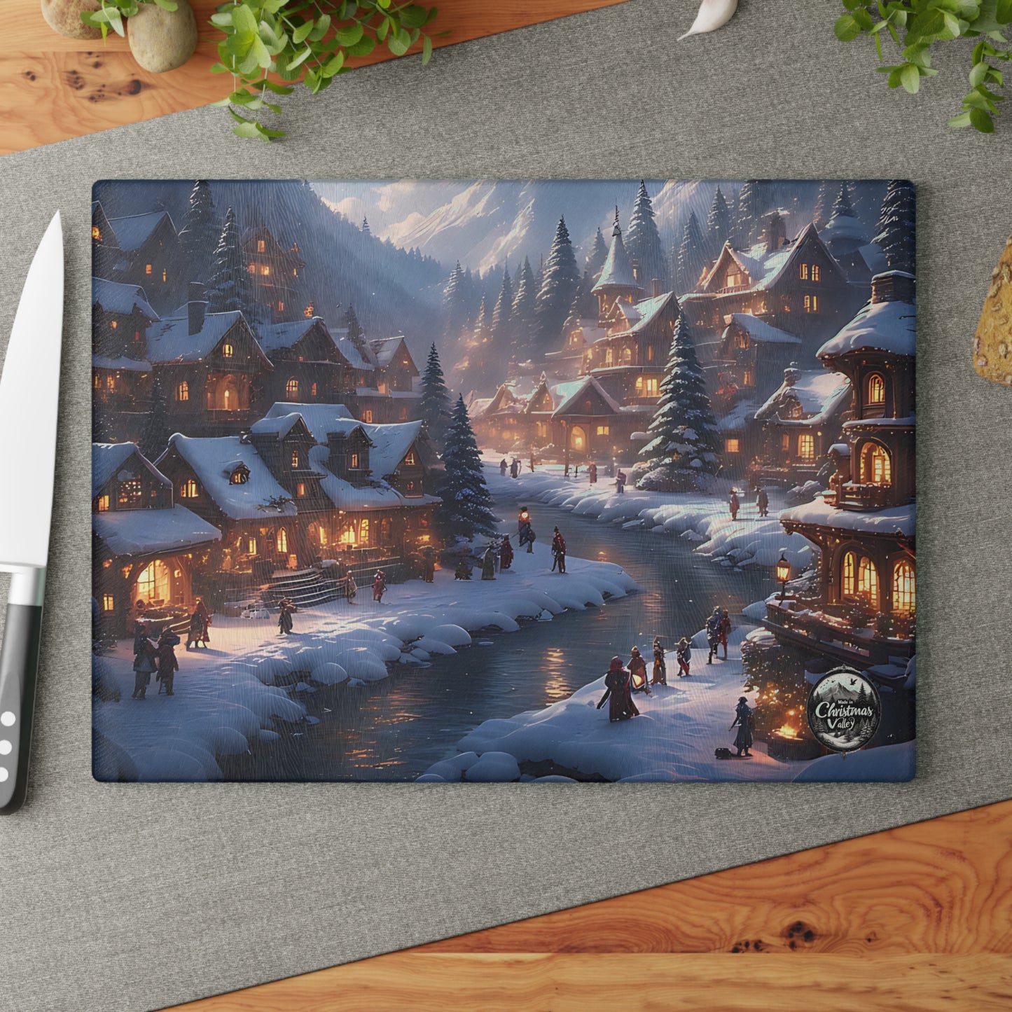 Winter Wonderland Glass Cutting Board | Holiday Kitchen Decor, Christmas Gift, Hostess Present, Unique Serving Surface, Cooking Accessories