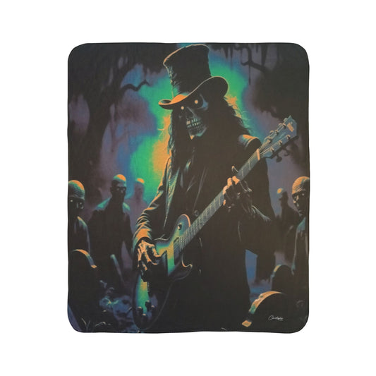 Laser Engraved Original Art Gothic Fleece Sherpa Blanket - Cozy Rocker Decor, Halloween Gift, Unique Home Accent, Music Lover's Blanket, Soft Throw Blanket