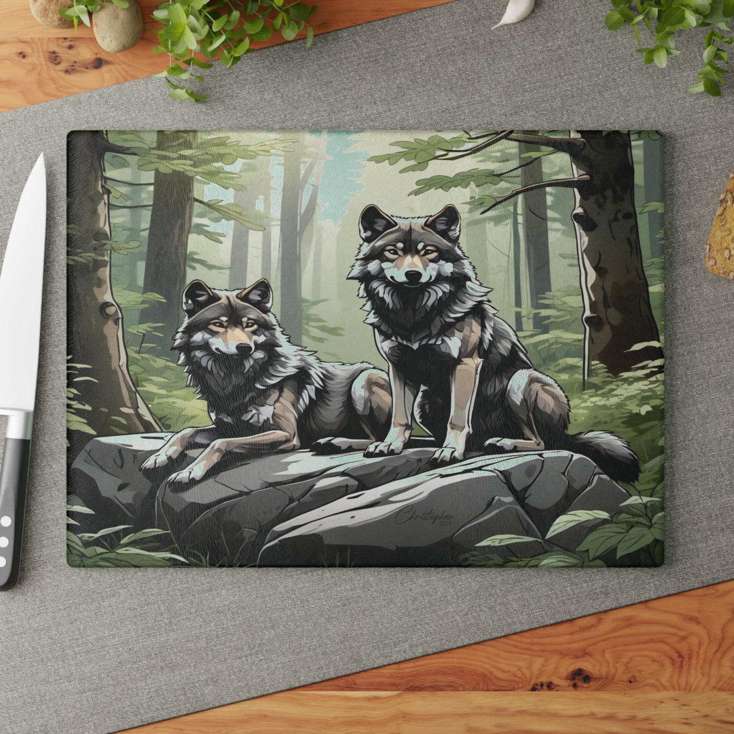 Wolf Art Glass Cutting Board - Nature Lover Gift for Kitchen