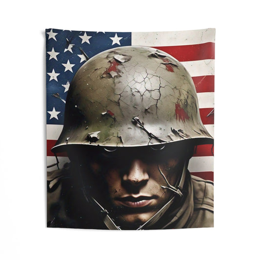 Patriotic Military Wall Tapestry, Vintage Soldier Decor, Remembrance Wall Art, Room Decoration, Memorial Day Gift Idea
