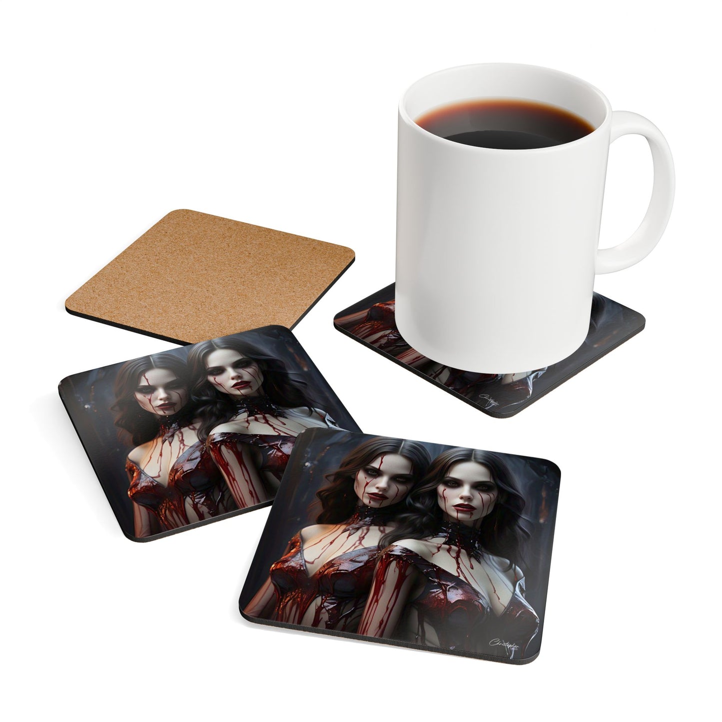 Chilling Gothic Coaster Set, Horror Decor, Spooky Home Accessories, Halloween Gift, Unique Barware, Vampire Art Coasters