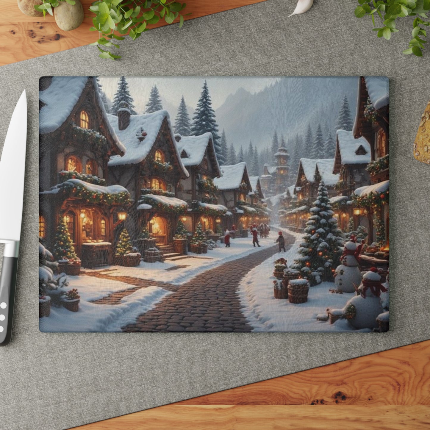 Winter Wonderland Glass Cutting Board | Holiday Kitchen Decor, Christmas Gift, Cooking Accessory, Rustic Home Decor