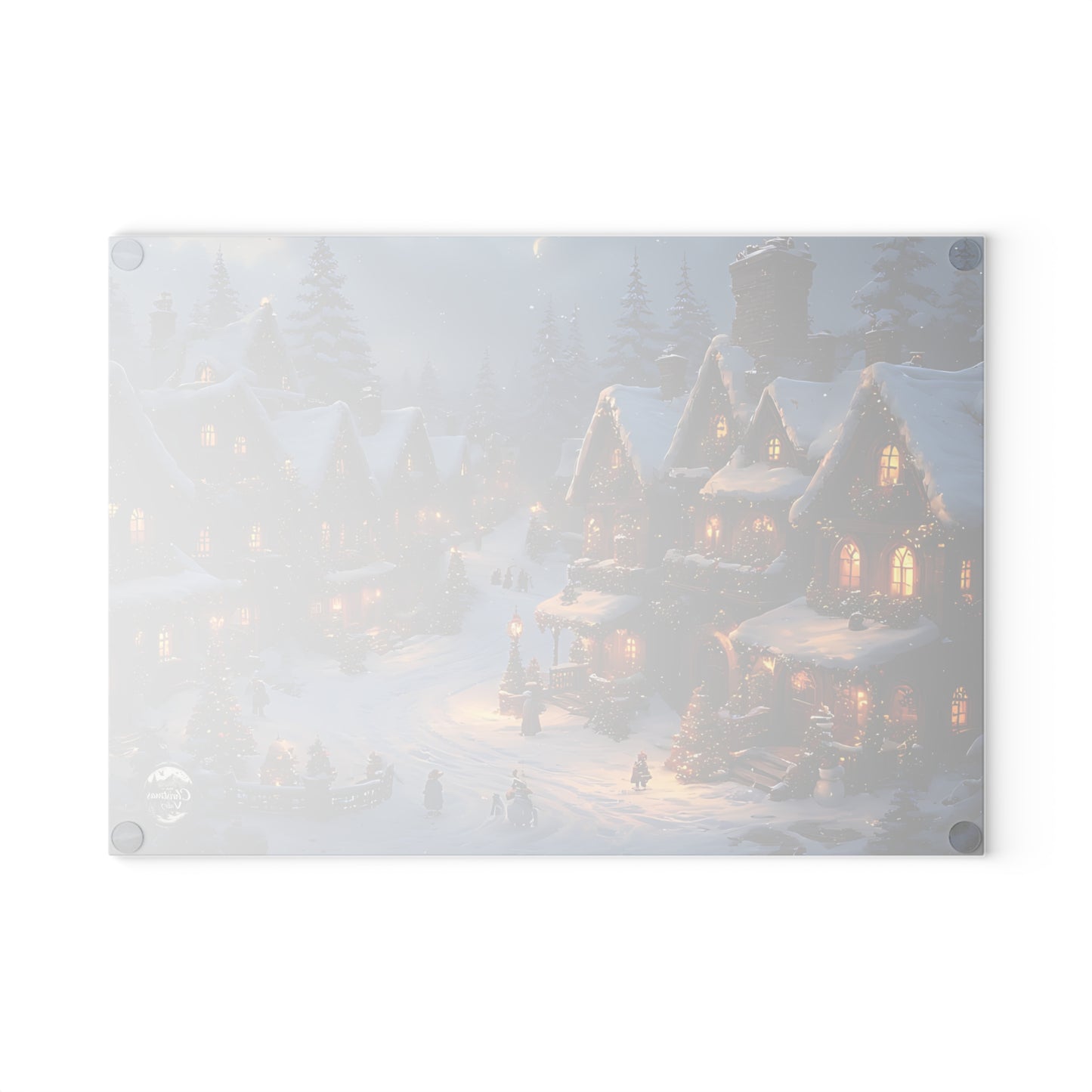 Winter Scene Glass Cutting Board | Holiday Kitchen Decor, Snowy Village Board, Christmas Gift, Cooking Accessory, Festive Home Decor
