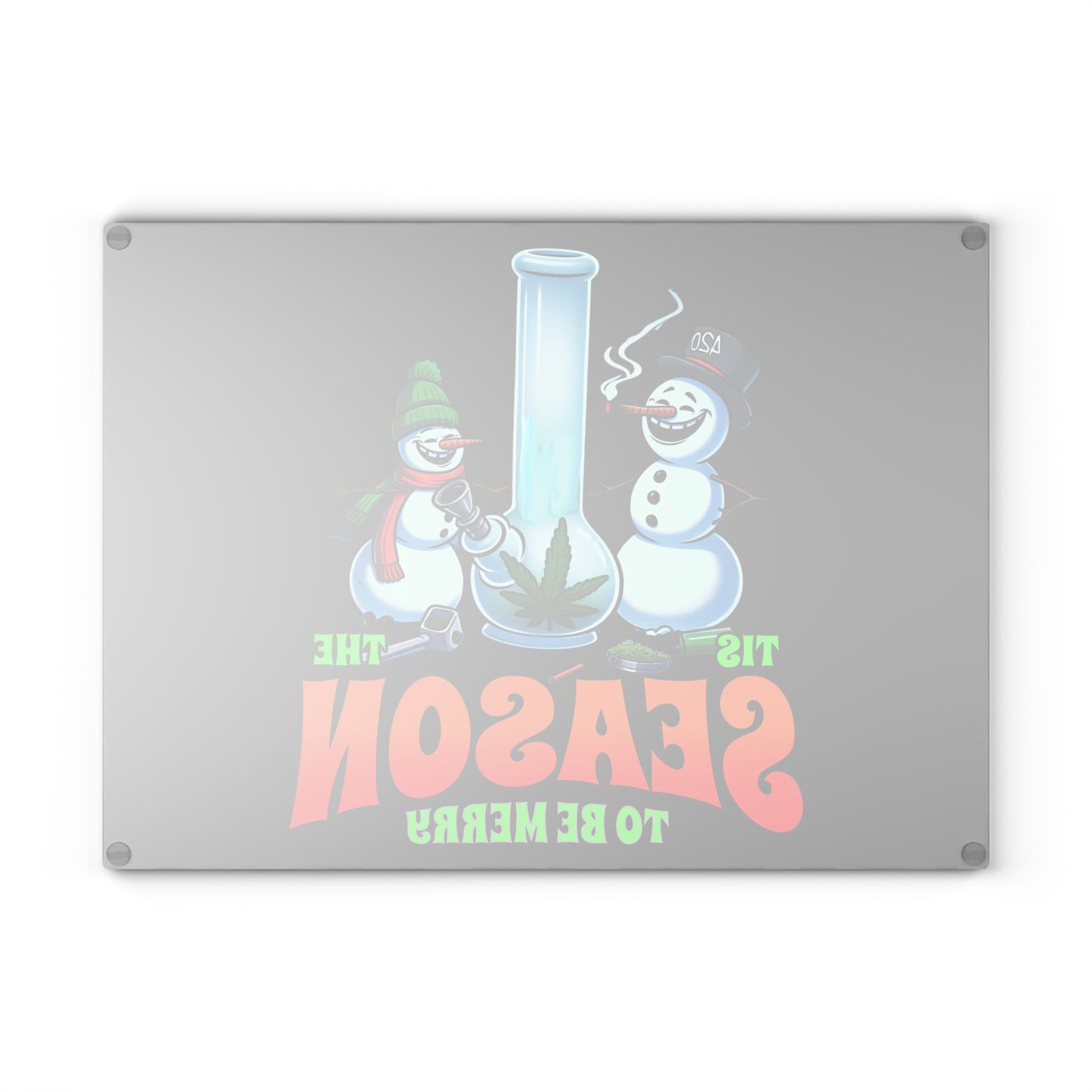Festive Glass Cutting Board for Holiday Cooking, Christmas Kitchen Decor, Fun Gift for Chefs, Marijuana Humor, Snowman Theme