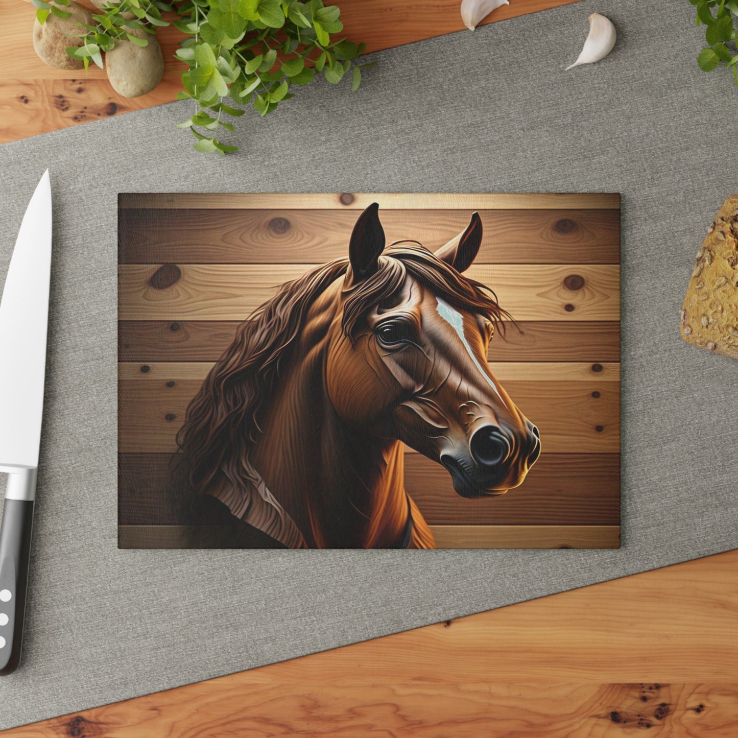 Equestrian Glass Cutting Board | Horse Lover Gift, Farmhouse Kitchen Decor, Unique Cooking Accessory, Rustic Kitchen, Home Decor