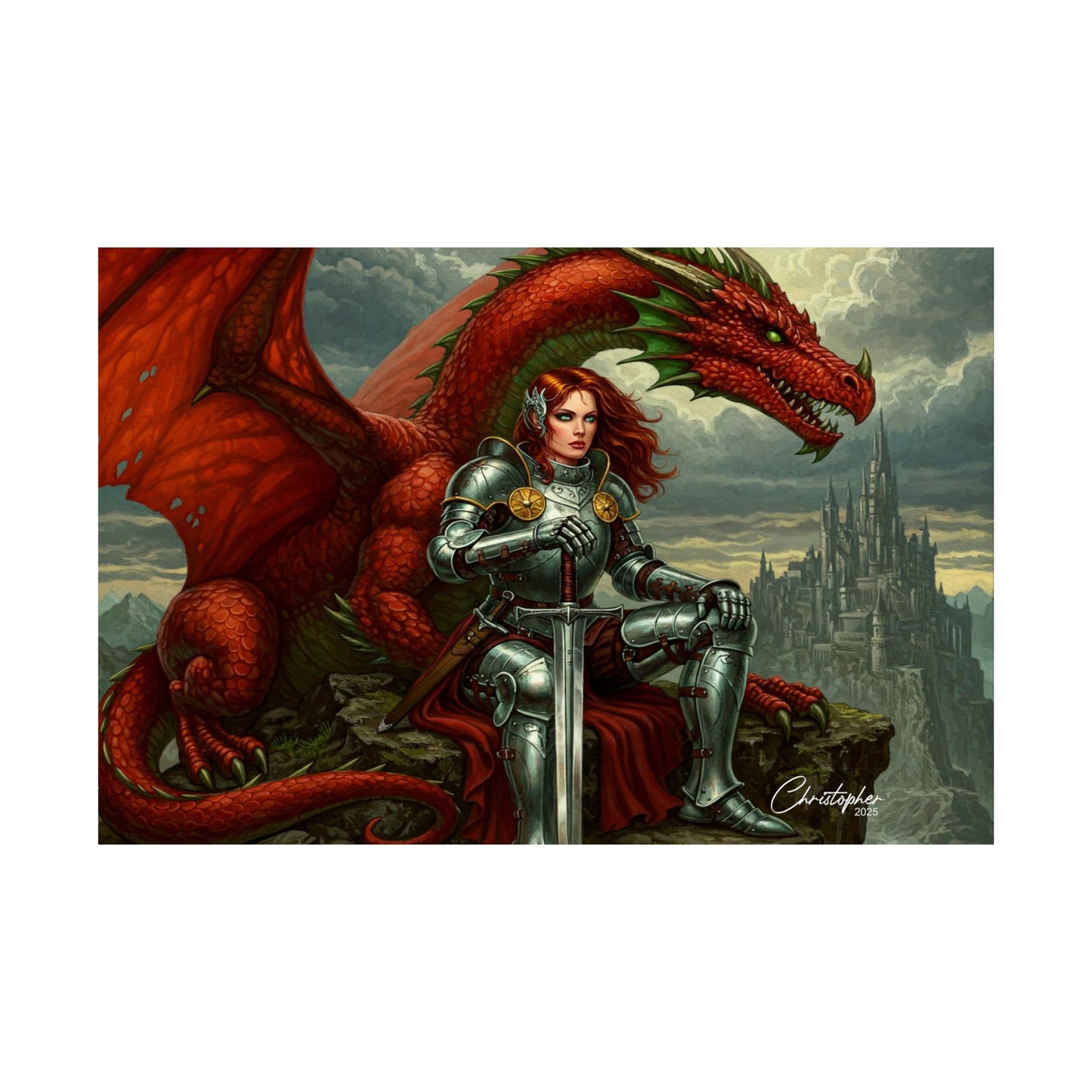 Fantasy Dragon Art Print, Horizontal Matte Poster, Fantasy Home Decor, Medieval Wall Art, Gift for Fantasy Lovers