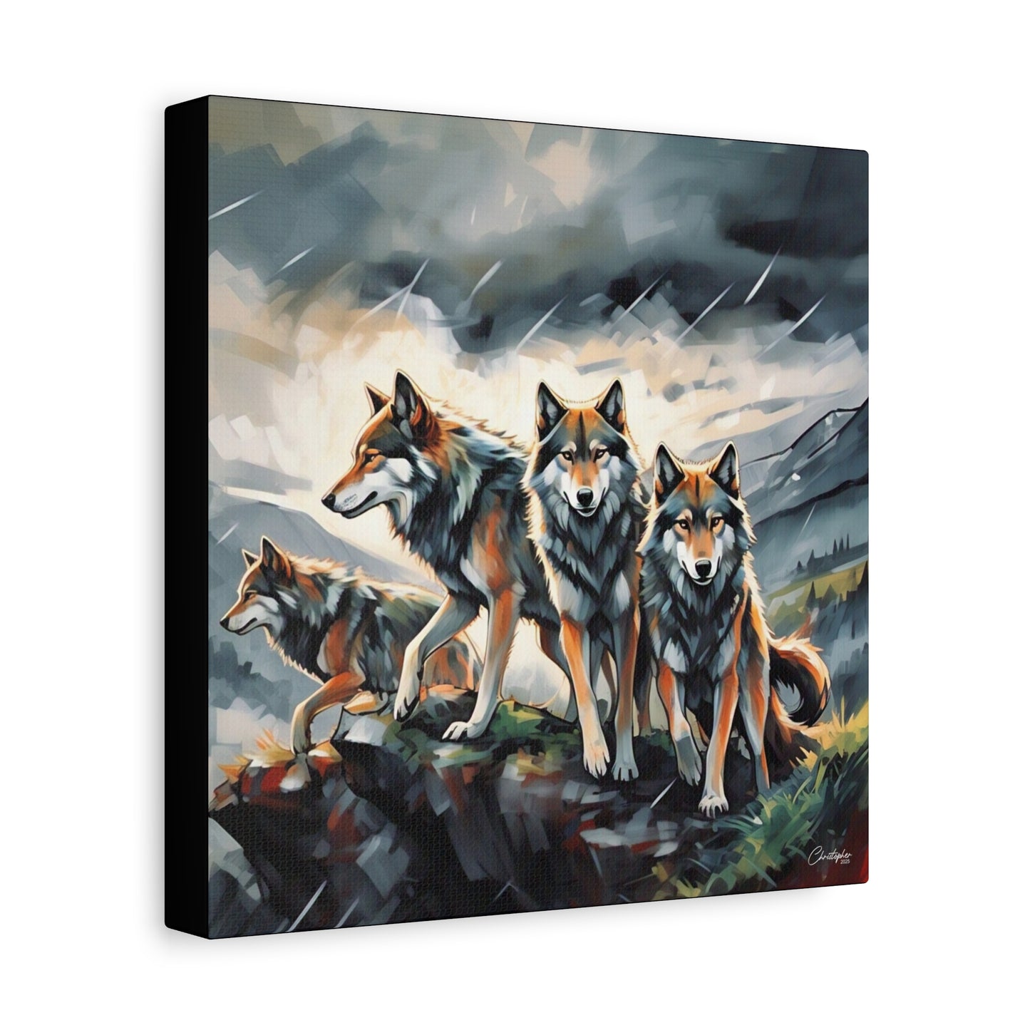 Wolf Family Matte Canvas Art, Home Decor, Animal Lovers Gift, Nature Wall Art, Wildlife Art Print, Outdoor Enthusiasts Decor