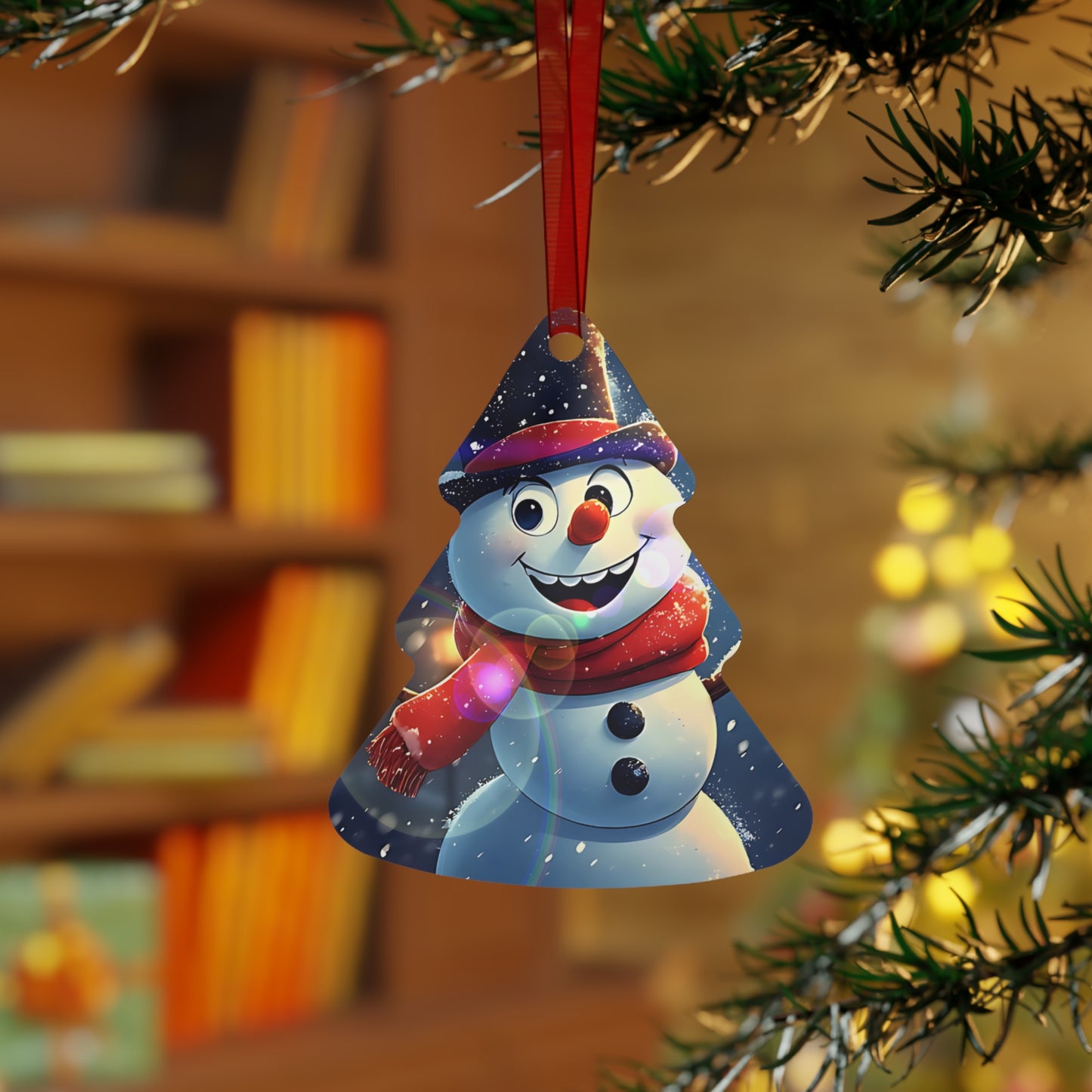 Cheerful Snowman Bell Metal Ornament — Holiday Christmas Tree Decoration