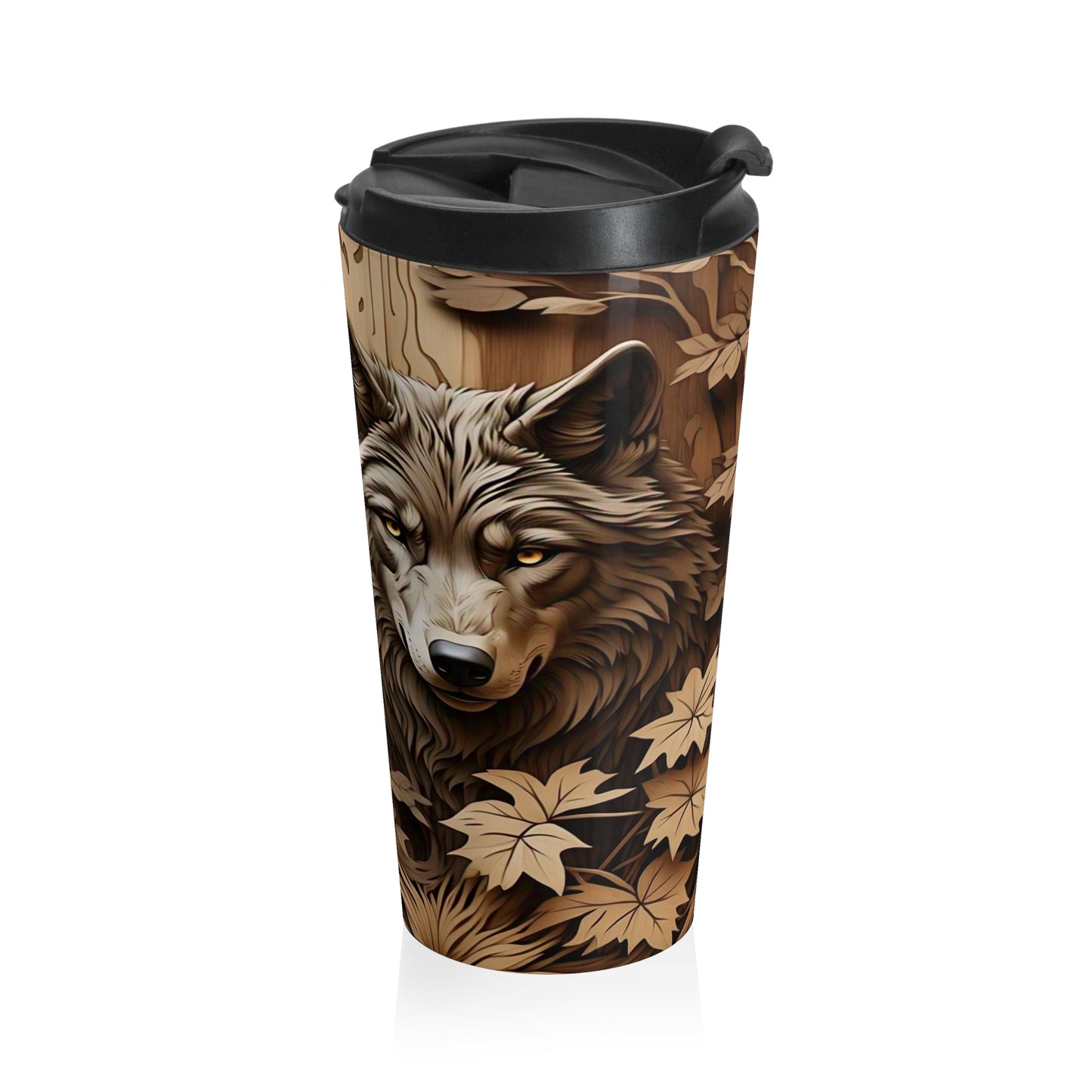 Nature-Inspired Stainless Steel Travel Mug | Wolf Design | Camping Gift | Outdoor Adventure | Eco-Friendly Beverage Container
