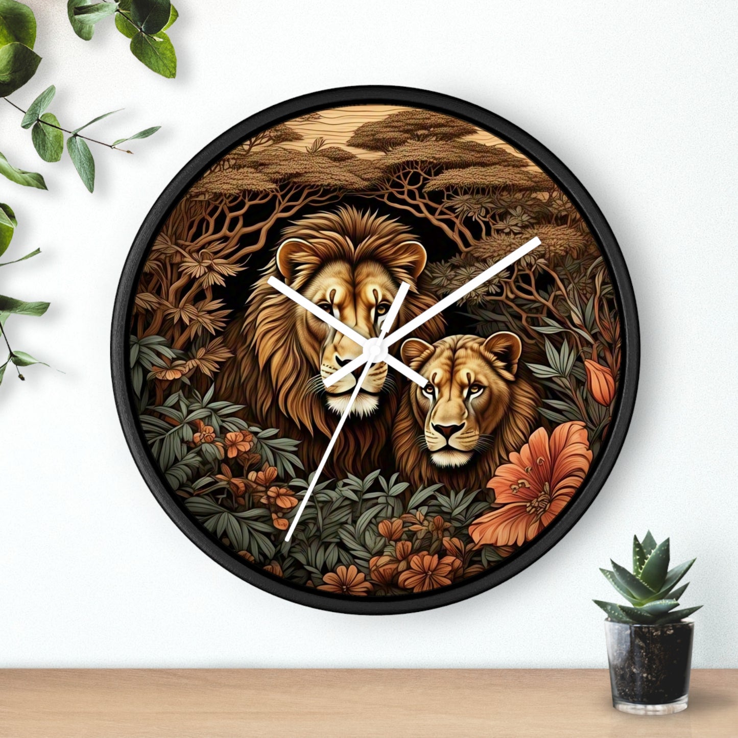 Lion Couple Wall Clock - Roaring Wildlife Decor for Animal Lovers, Modern Home, Unique Gift, Nature Vibes