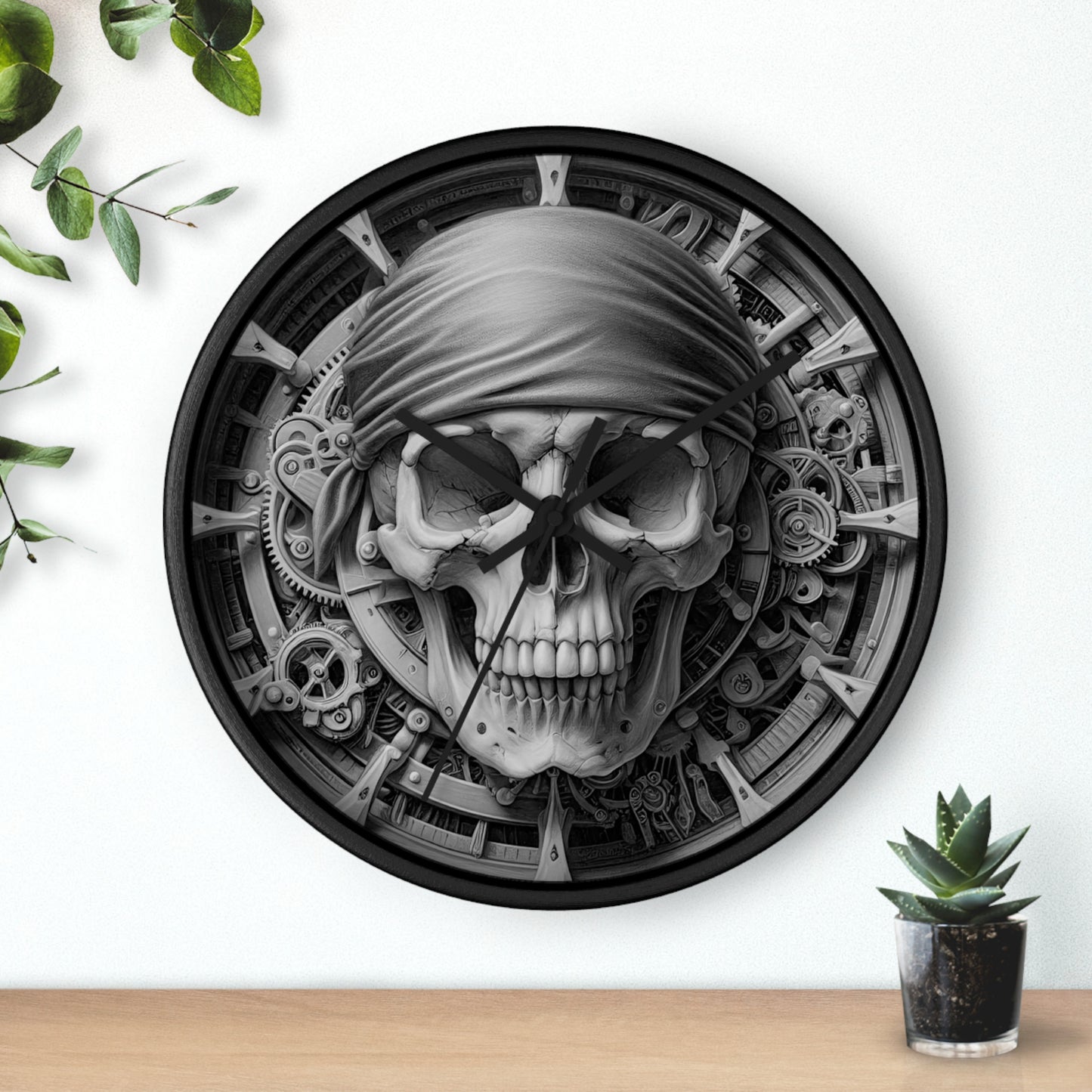 Gothic Skull Wall Clock, Steampunk Home Decor, Unique Gift for Him, Halloween Decoration, Pirate Theme Wall Art