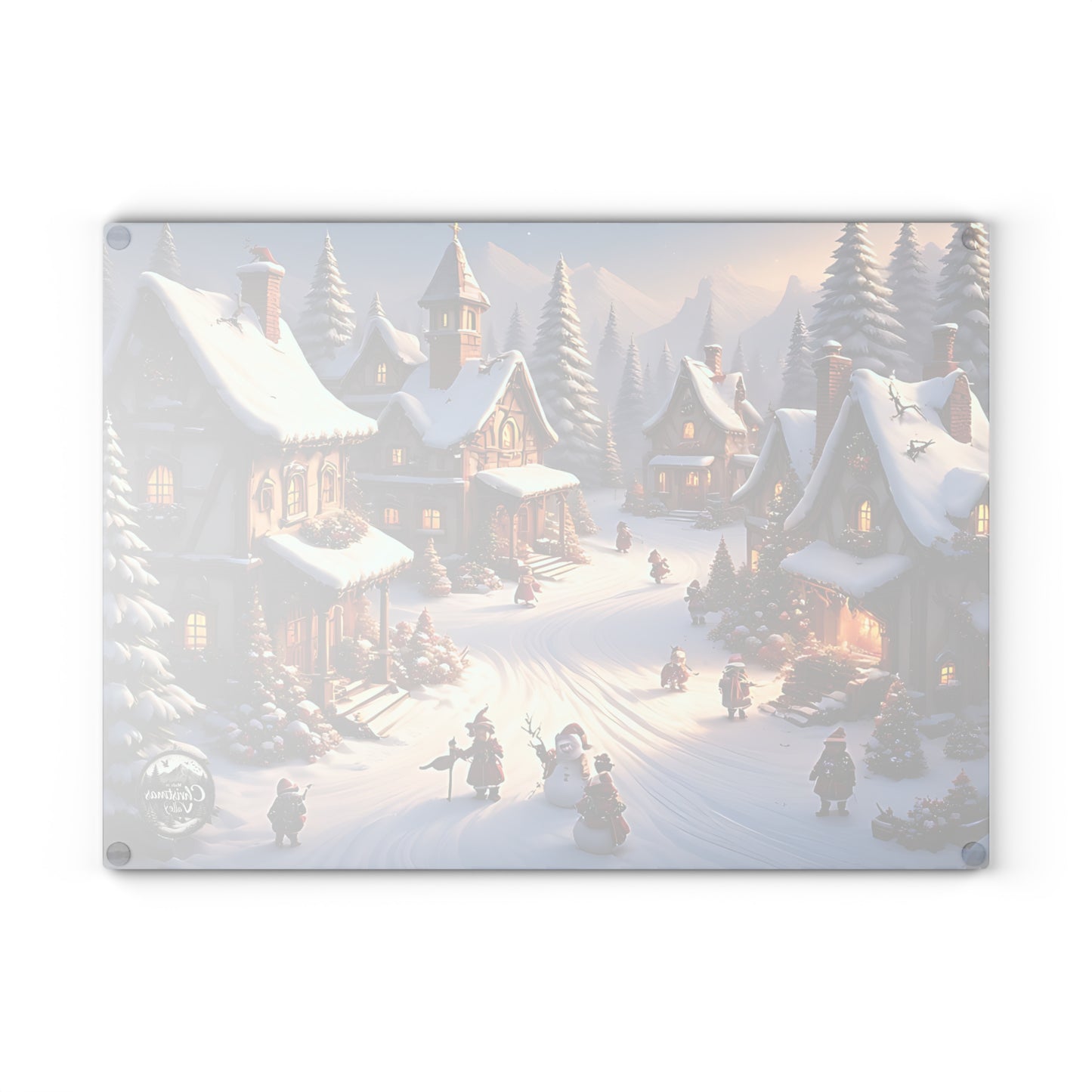 Charming Winter Village Glass Cutting Board, Holiday Kitchen Decor, Unique Gift for Home Chefs, Christmas Celebration, Rustic Style