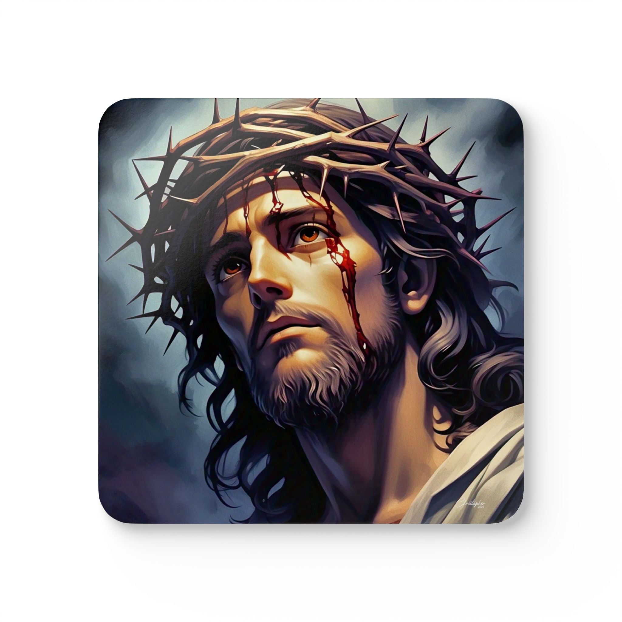 Religious Artwork Corkwood Coaster Set, Jesus Coasters, Christian Home Decor, Gift for Believers, Table Accessories for Faith