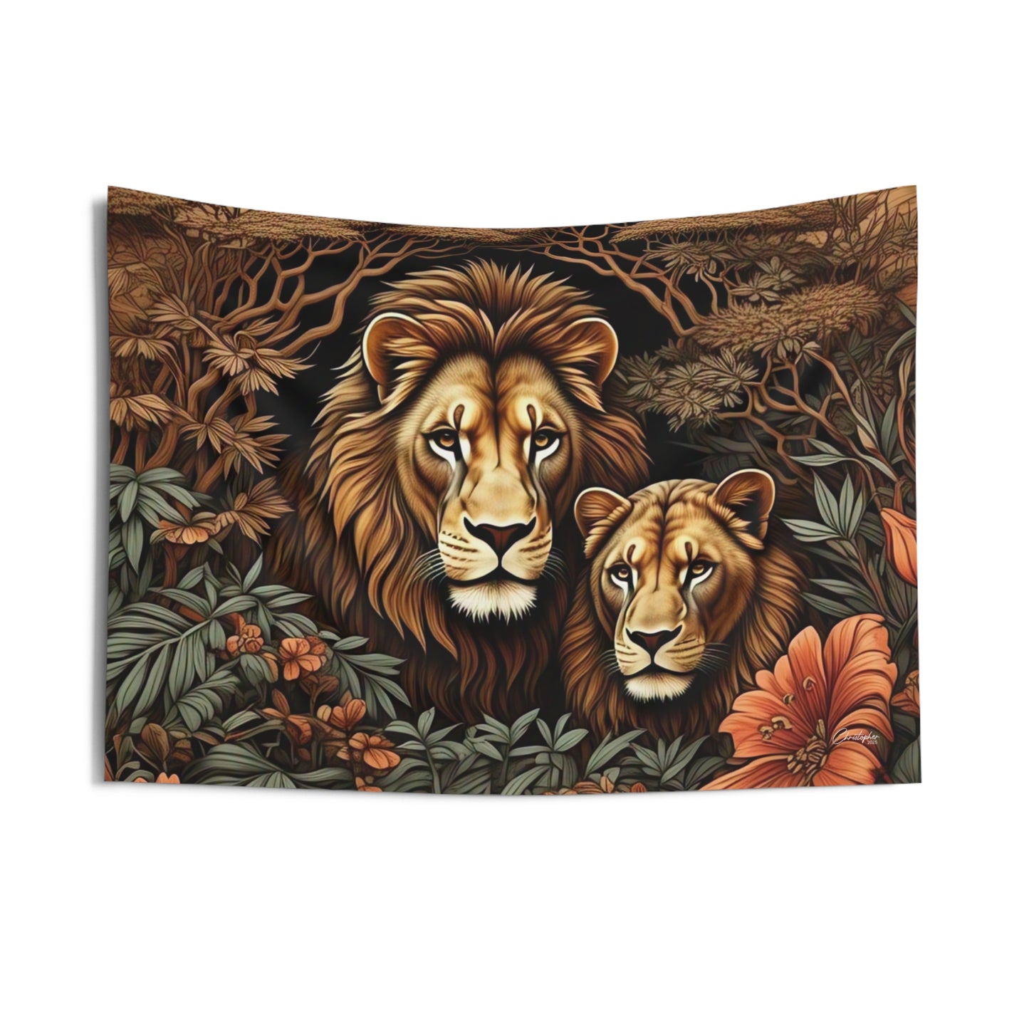 Majestic Lion Couple Wall Tapestry, Animal Art Decor, Bohemian Wall Hanging, Jungle Themed Bedroom, Nature Inspired Gift