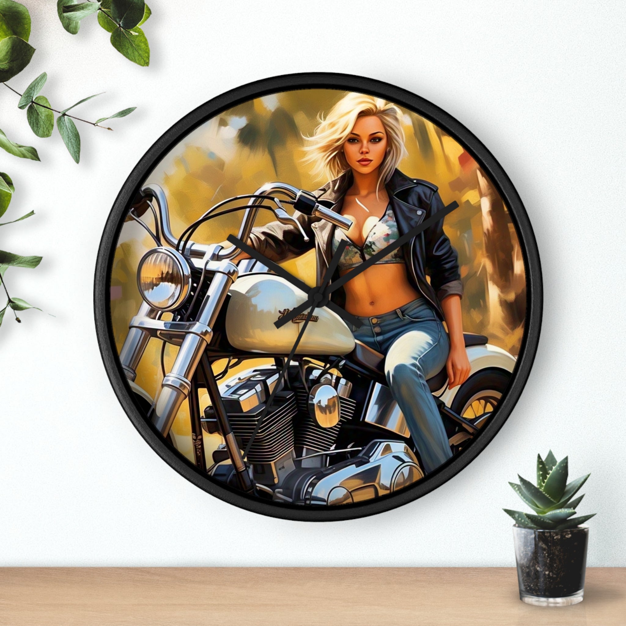 Vintage Biker Girl Wall Clock - Retro Motorcycle Decor, Gift for Bikers, Home Office Decoration, Harley Davidson Style