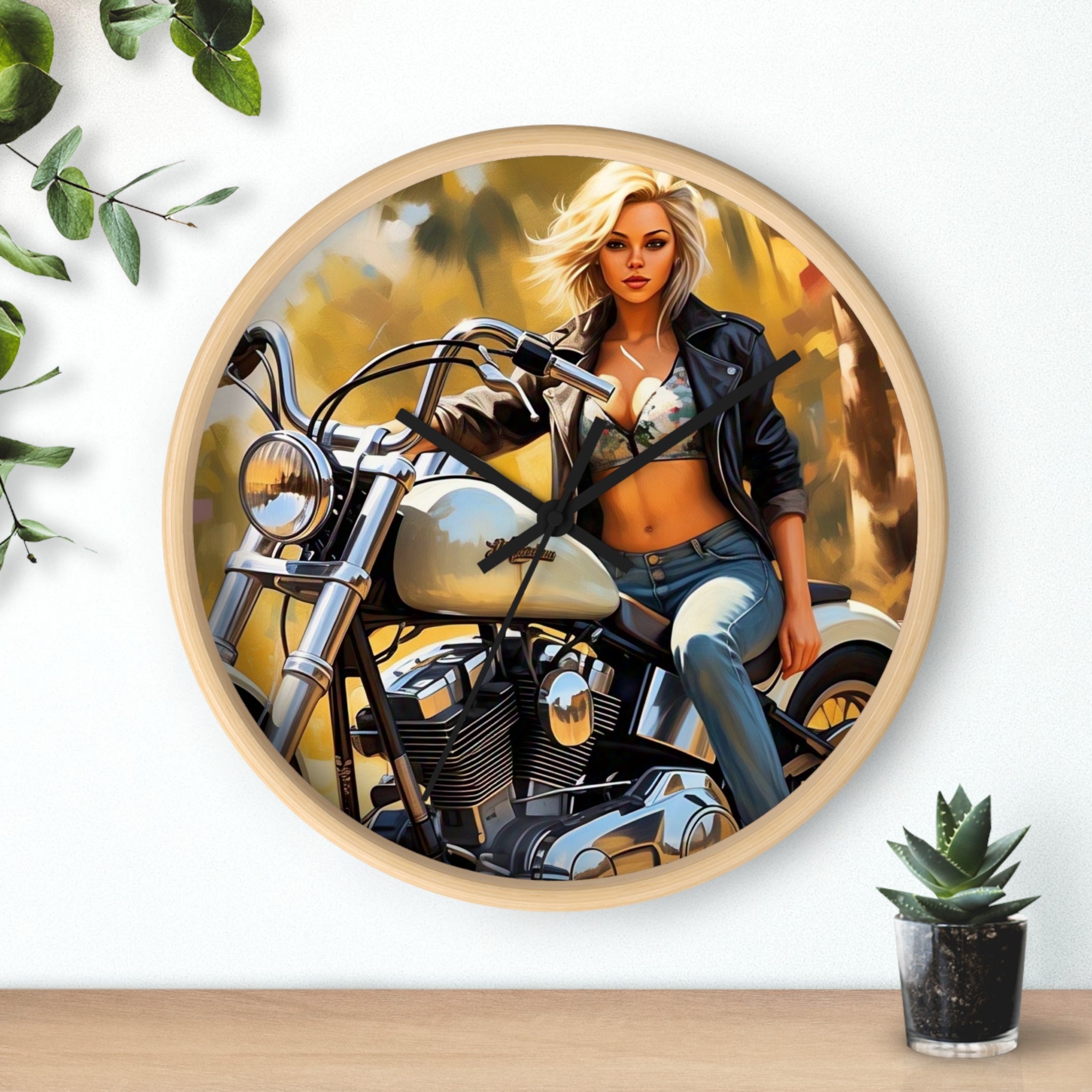 Vintage Biker Girl Wall Clock - Retro Motorcycle Decor, Gift for Bikers, Home Office Decoration, Harley Davidson Style