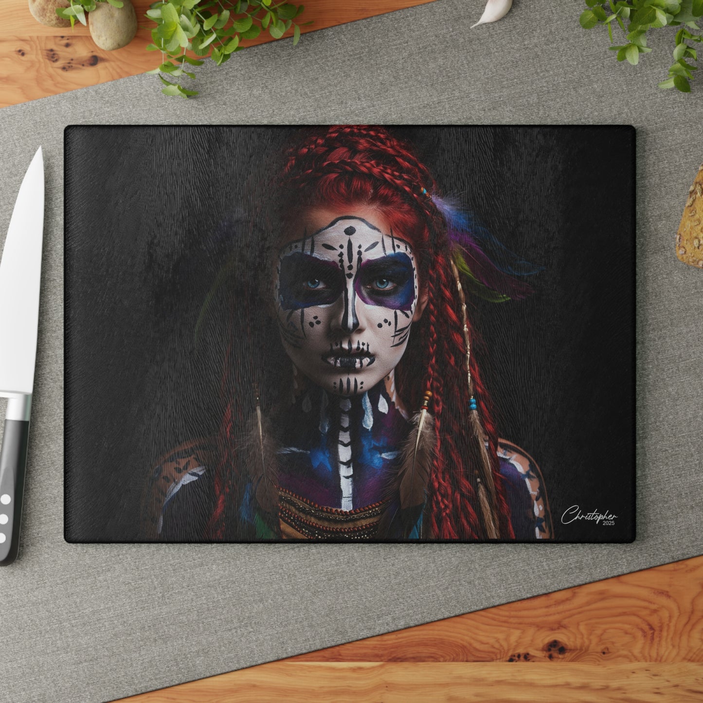 Artistic Glass Cutting Board - Ethnic Goddess Design