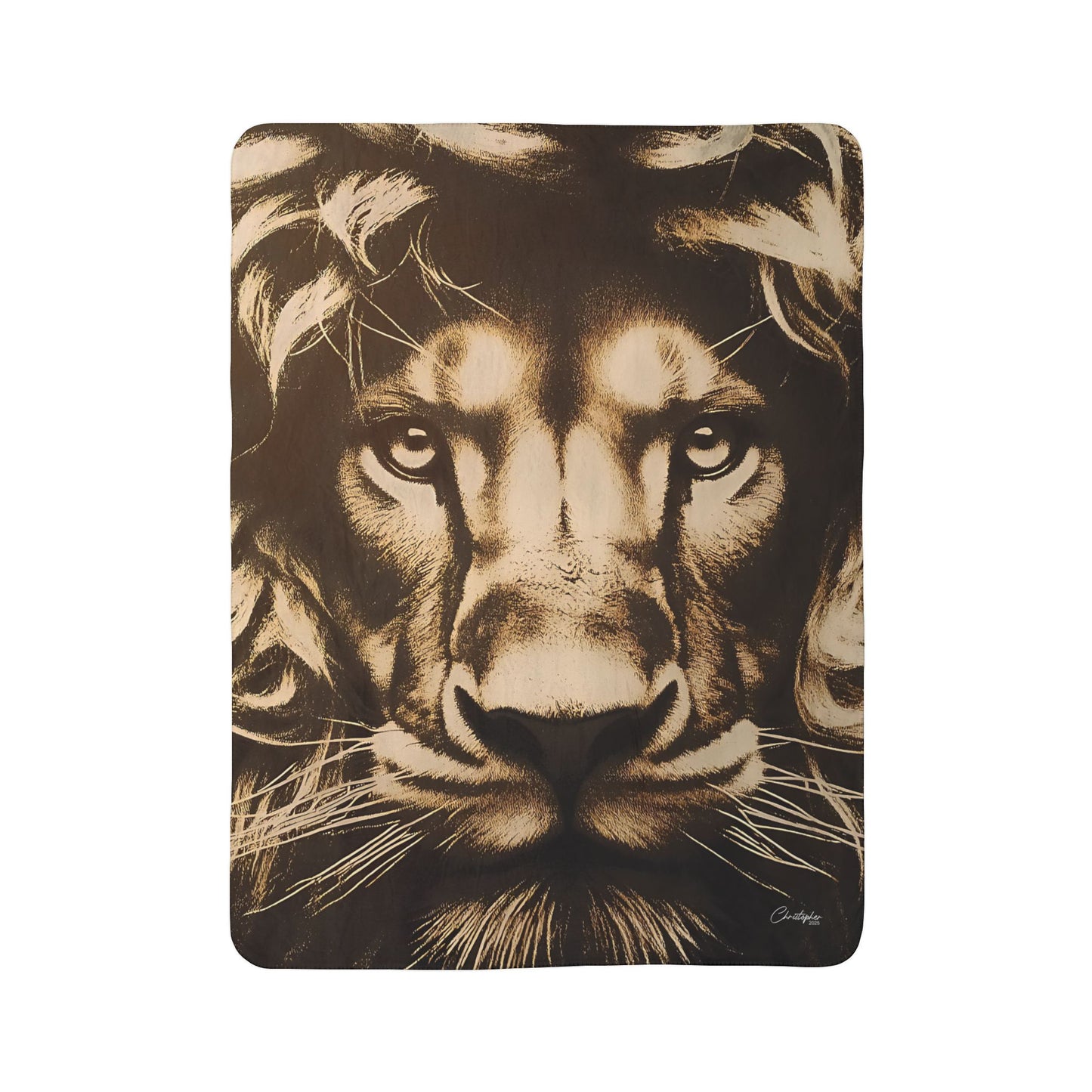 Laser Engraved Original Art Lion Print Fleece Sherpa Blanket, Cozy Lion Throw Blanket, Gift for Animal Lovers, Home Decor, Winter Warmth, Safari Style, Bed and Sofa