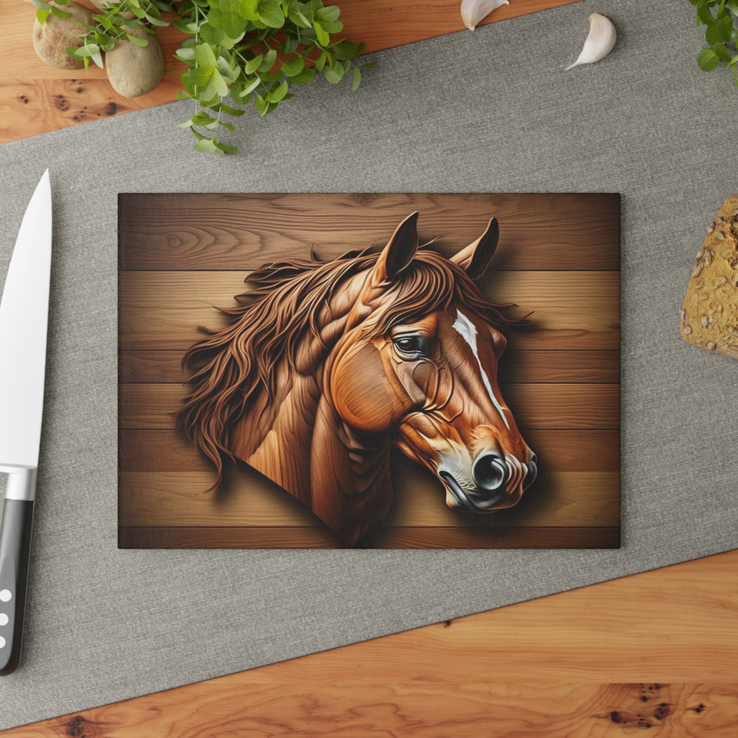 Horse-Themed Glass Cutting Board, Rustic Kitchen Decor, Equestrian Gift, Unique Housewarming, Animal Lover, Farmhouse Style