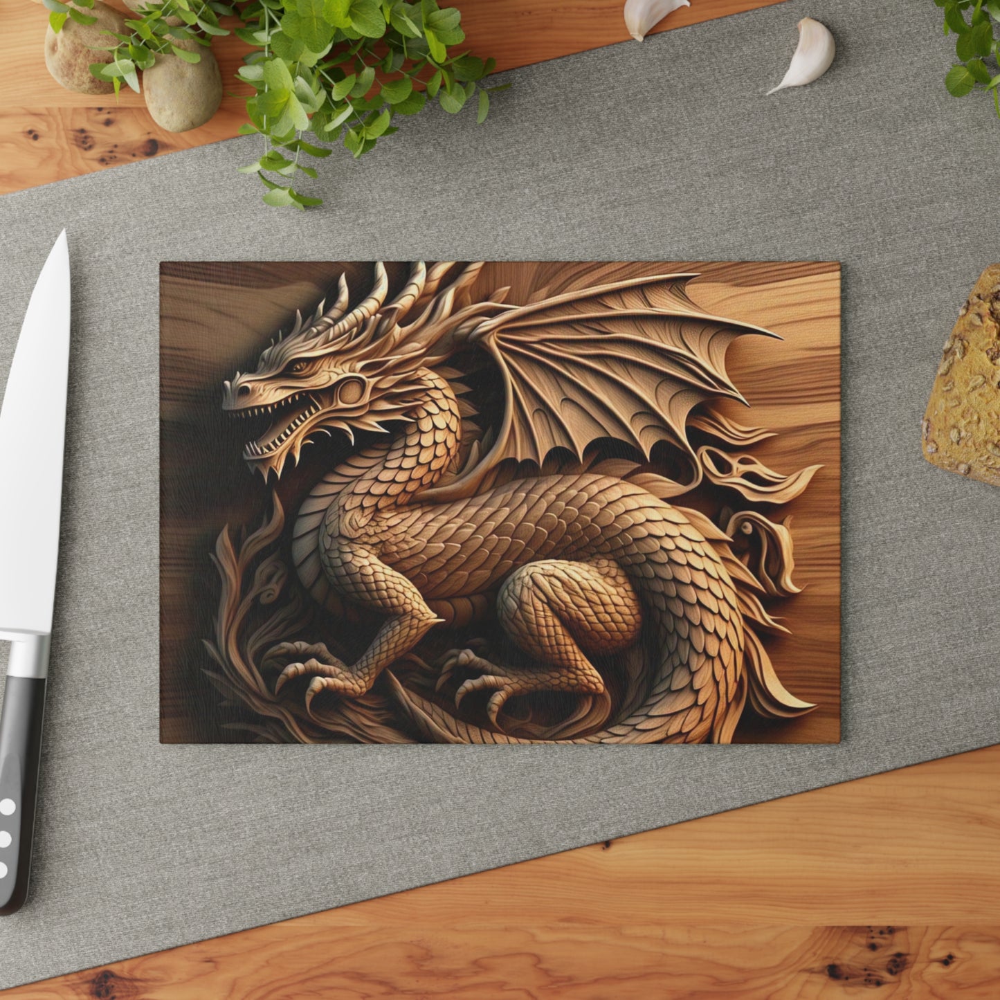 Handcrafted Dragon Glass Cutting Board, Kitchen Decor, Unique Gift for Chefs, Dragon Lover's Gift, Culinary Art
