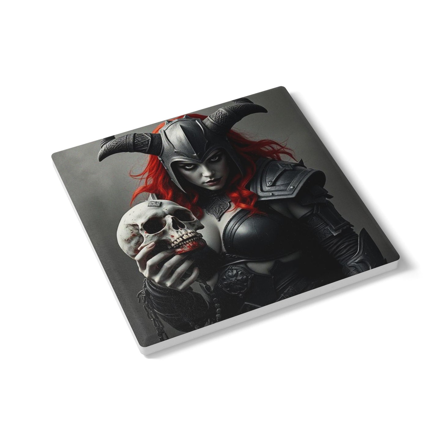 Gothic Skull Warrior Ceramic Coaster - Perfect for Halloween & Home Decor