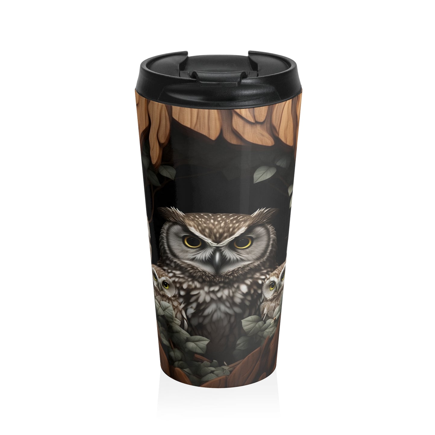 Rustic Owl Stainless Steel Travel Mug, Eco-Friendly Coffee Cup, Nature Lover Gift, Autumn Decor, Wildlife Travel Mug