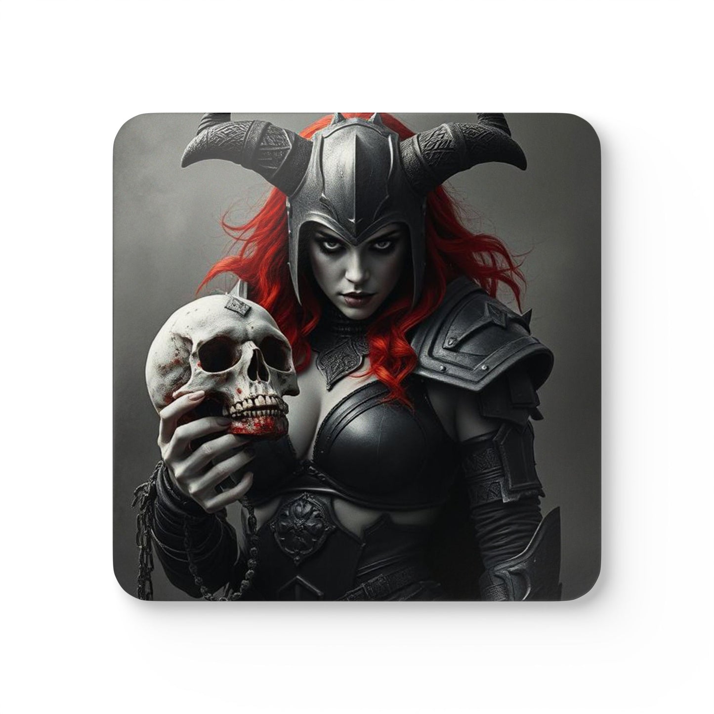Gothic Fantasy Cork Coaster Set - Skull Warrior Design