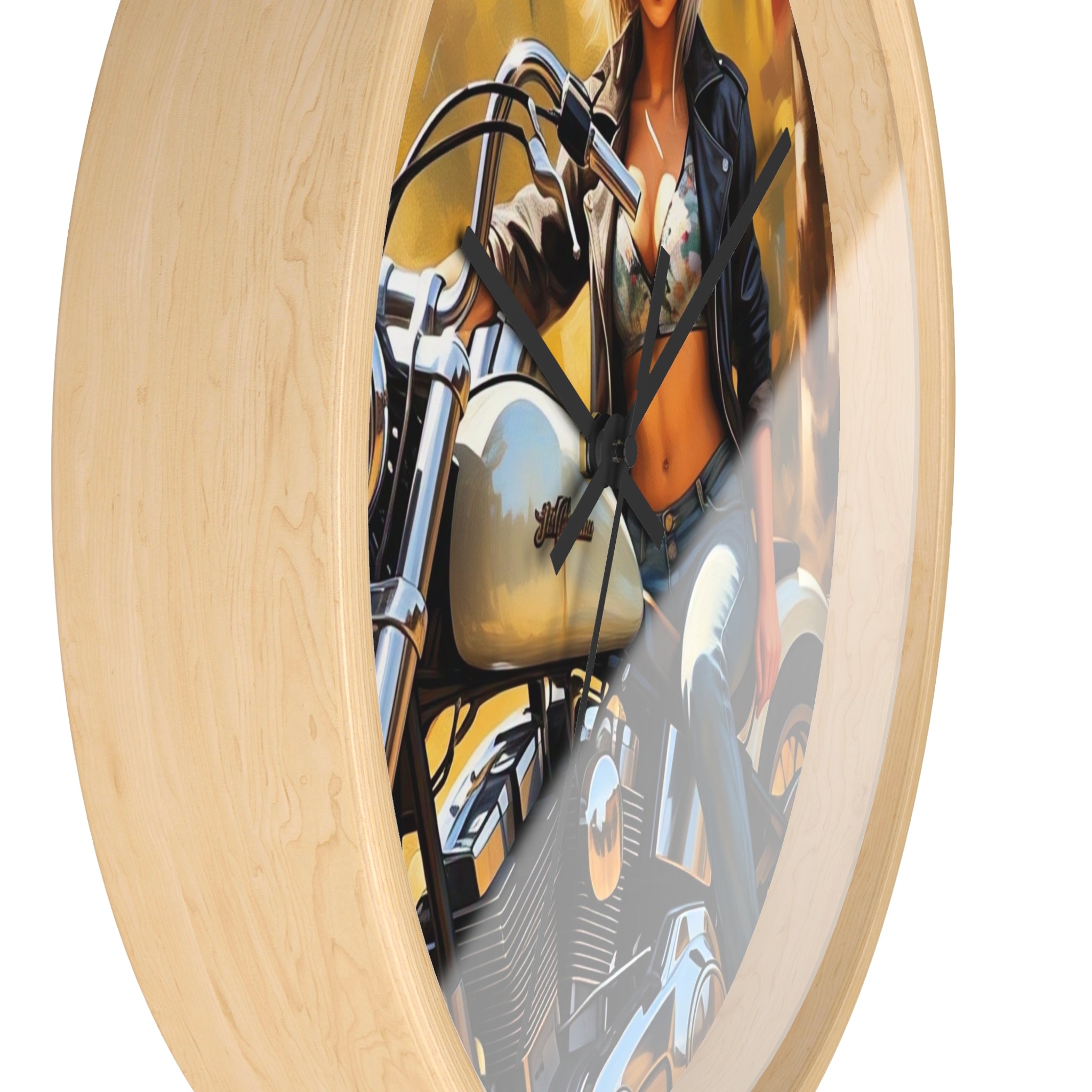 Vintage Biker Girl Wall Clock - Retro Motorcycle Decor, Gift for Bikers, Home Office Decoration, Harley Davidson Style