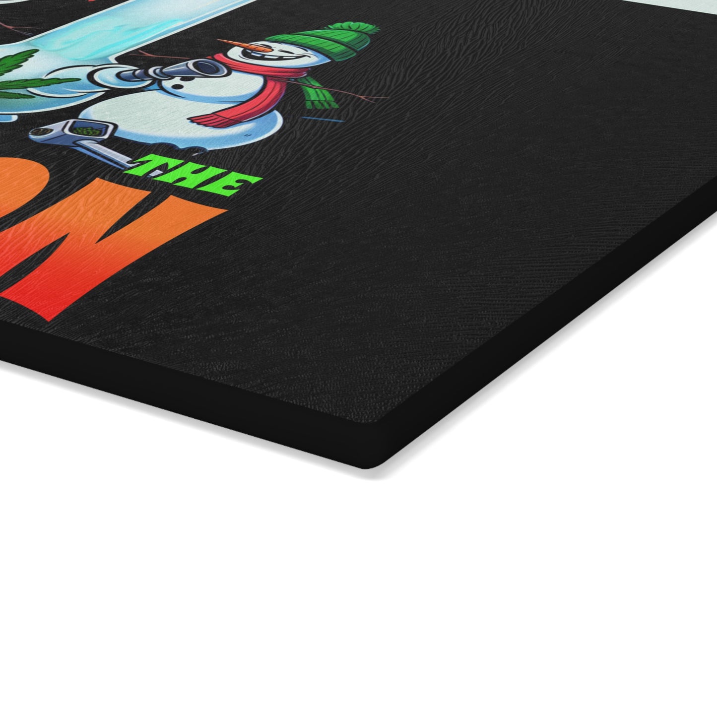 Festive Glass Cutting Board for Holiday Cooking, Christmas Kitchen Decor, Fun Gift for Chefs, Marijuana Humor, Snowman Theme