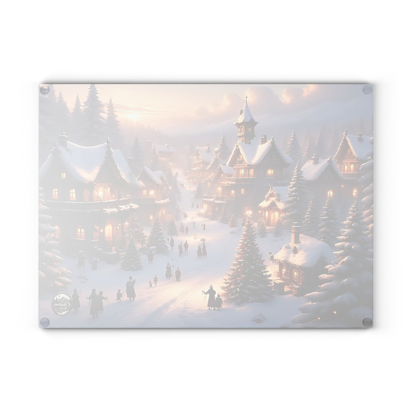 Cozy Winter Glass Cutting Board - Festive Kitchen Decor, Holiday Gift, Unique Culinary Art, Christmas Serving Tray, Seasonal Home Accent