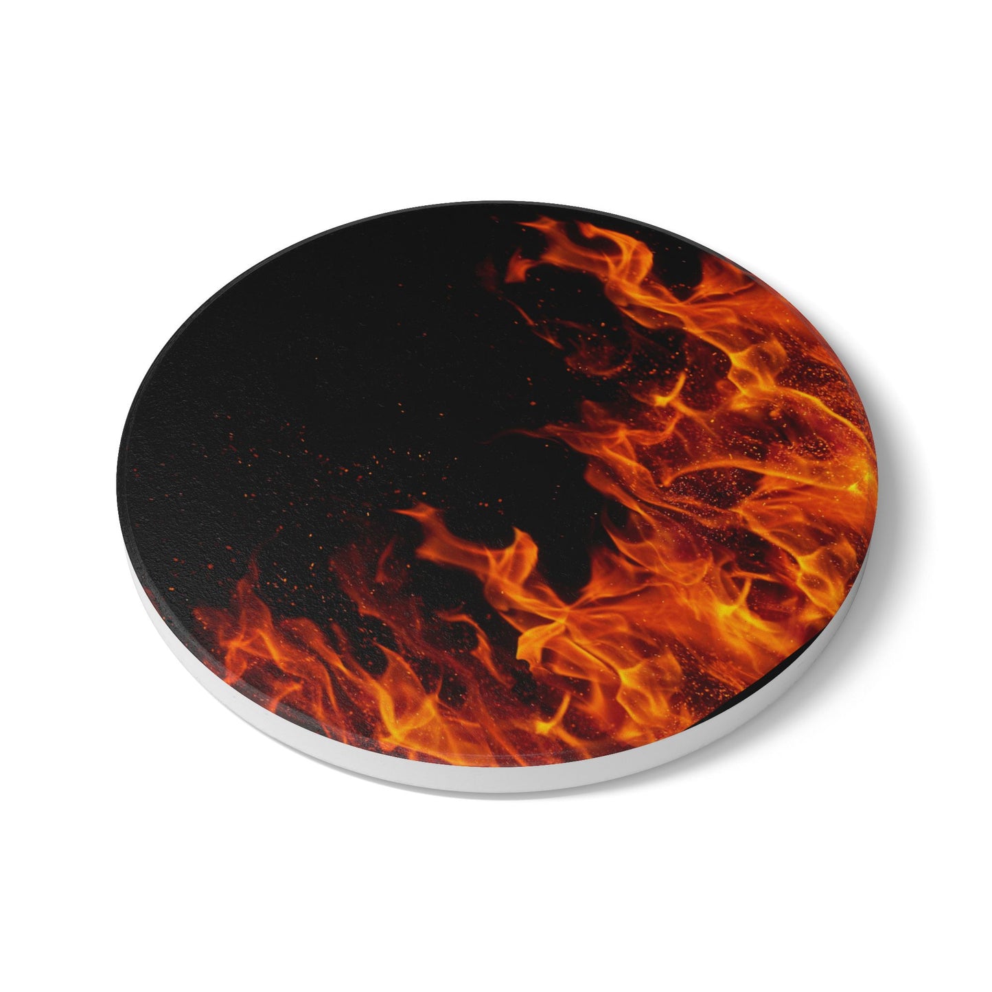 Fiery Flames Ceramic Coaster - Heat-Resistant Drinkware Accent for Home Decor
