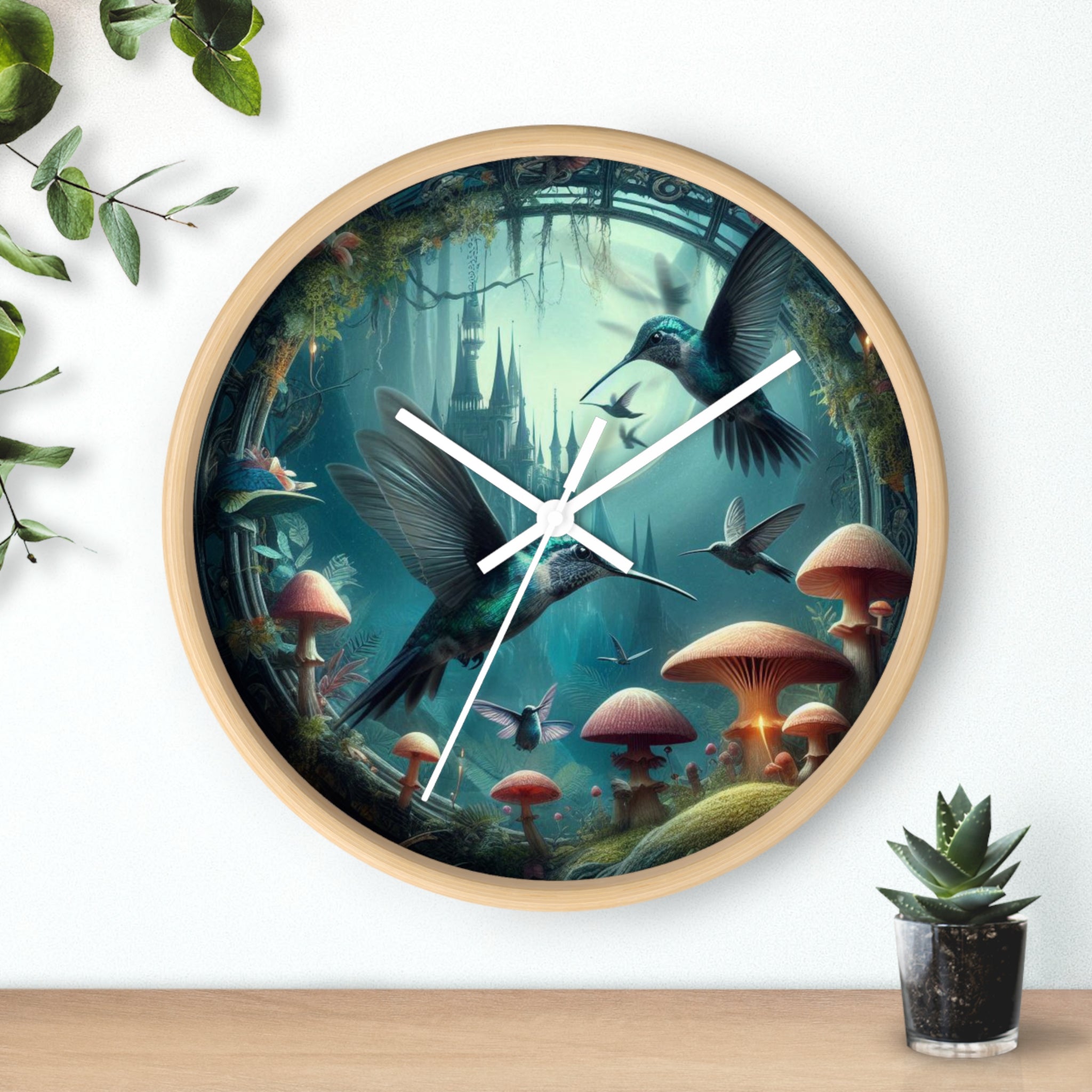 Whimsical Hummingbird Wall Clock - Enchanted Forest Decor, Home Office, Gift for Nature Lovers, Vintage Art, Unique Timepiece
