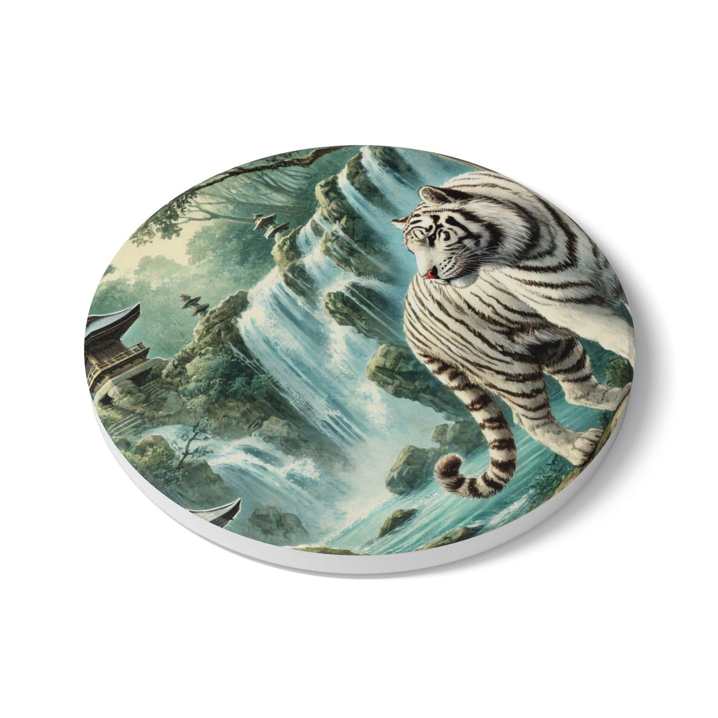 Nature-Inspired Ceramic Coaster Set, Wildlife Drink Coasters, Forest Home Decor, Tiger Artwork, Gift for Animal Lovers