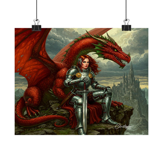Fantasy Dragon Art Print, Horizontal Matte Poster, Fantasy Home Decor, Medieval Wall Art, Gift for Fantasy Lovers