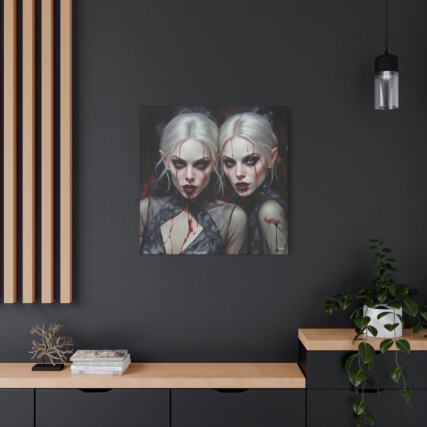 Gothic Canvas Art Print, Dark Fantasy Wall Decor, Horror Art, Halloween Home Decor, Vampire Artwork, Unique Gift for Spooky Season