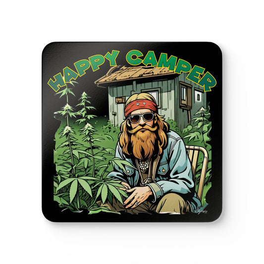 Happy Camper Cork Coaster Set, Eco-Friendly Drinkware, Vintage Camping Decor, Gifts for Outdoorsy Friends, Sustainable Kitchen Accessories