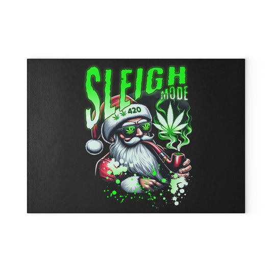 Sleigh Mode Glass Cutting Board | Fun Holiday Kitchen Decor, Unique Gift for Chefs, Christmas, Cannabis Enthusiasts, Holiday Entertaining