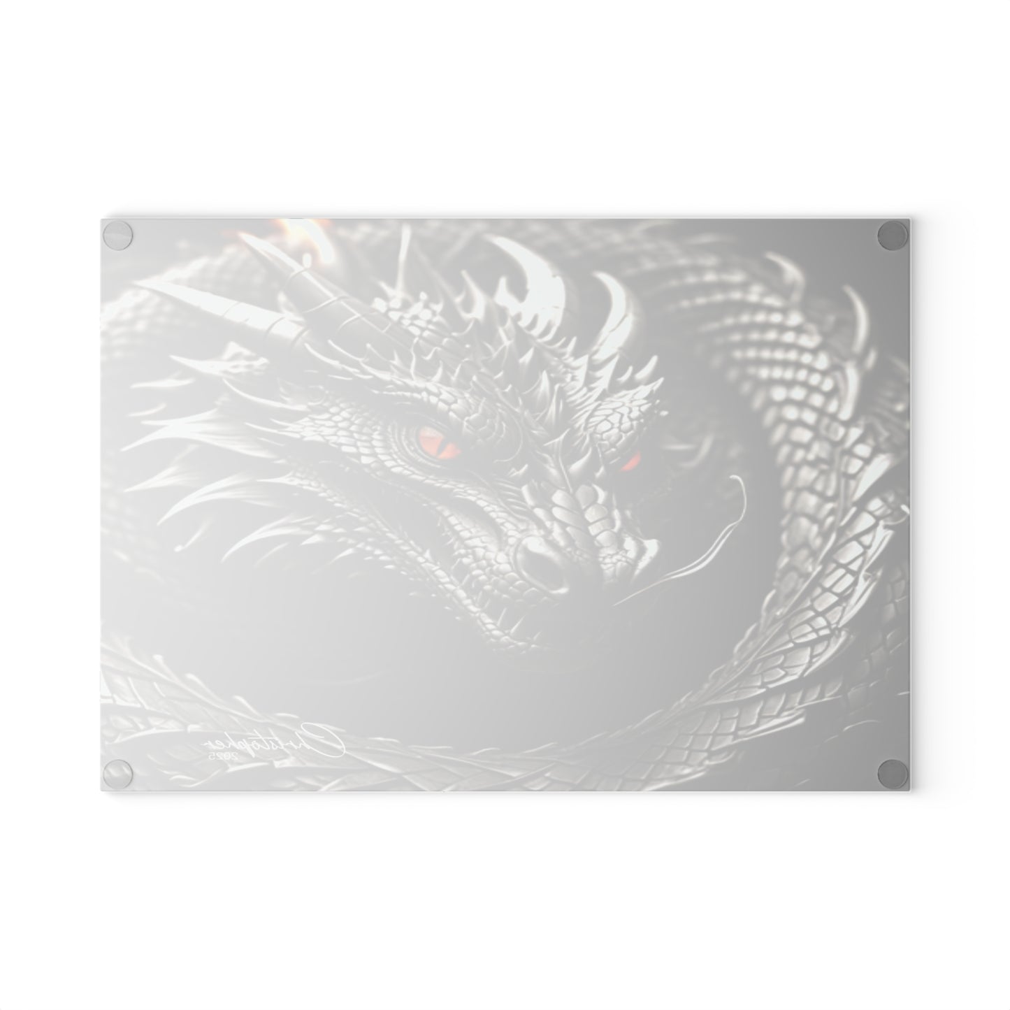 Dragon-Themed Glass Cutting Board, Kitchen Decor, Unique Gift for Chefs, Fantasy Homeware, Gift for Foodies, Dragon Art Cutting Board
