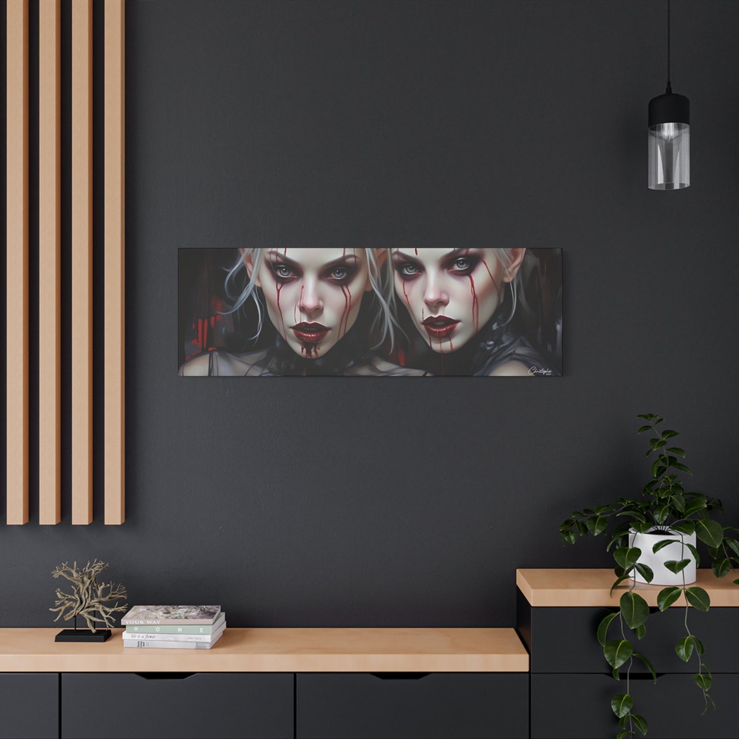 Gothic Canvas Art Print, Dark Fantasy Wall Decor, Horror Art, Halloween Home Decor, Vampire Artwork, Unique Gift for Spooky Season