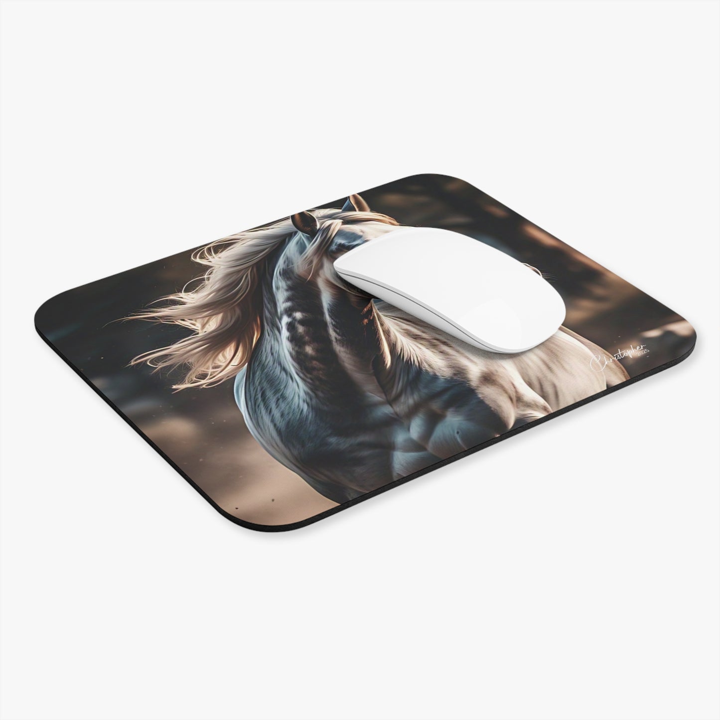 Majestic White Horse Mouse Pad – Artistic Desk Accessory for Animal Lovers