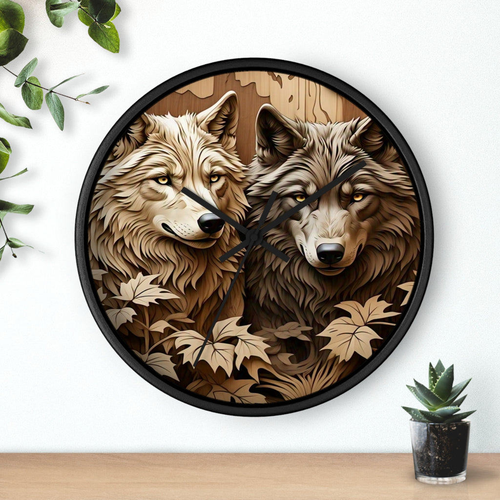 Rustic Wolf Wall Clock - Nature Inspired Home Decor, Animal Lover Gift, Woodland Themed Clock, Cozy Farmhouse Decor, Unique Gift Idea