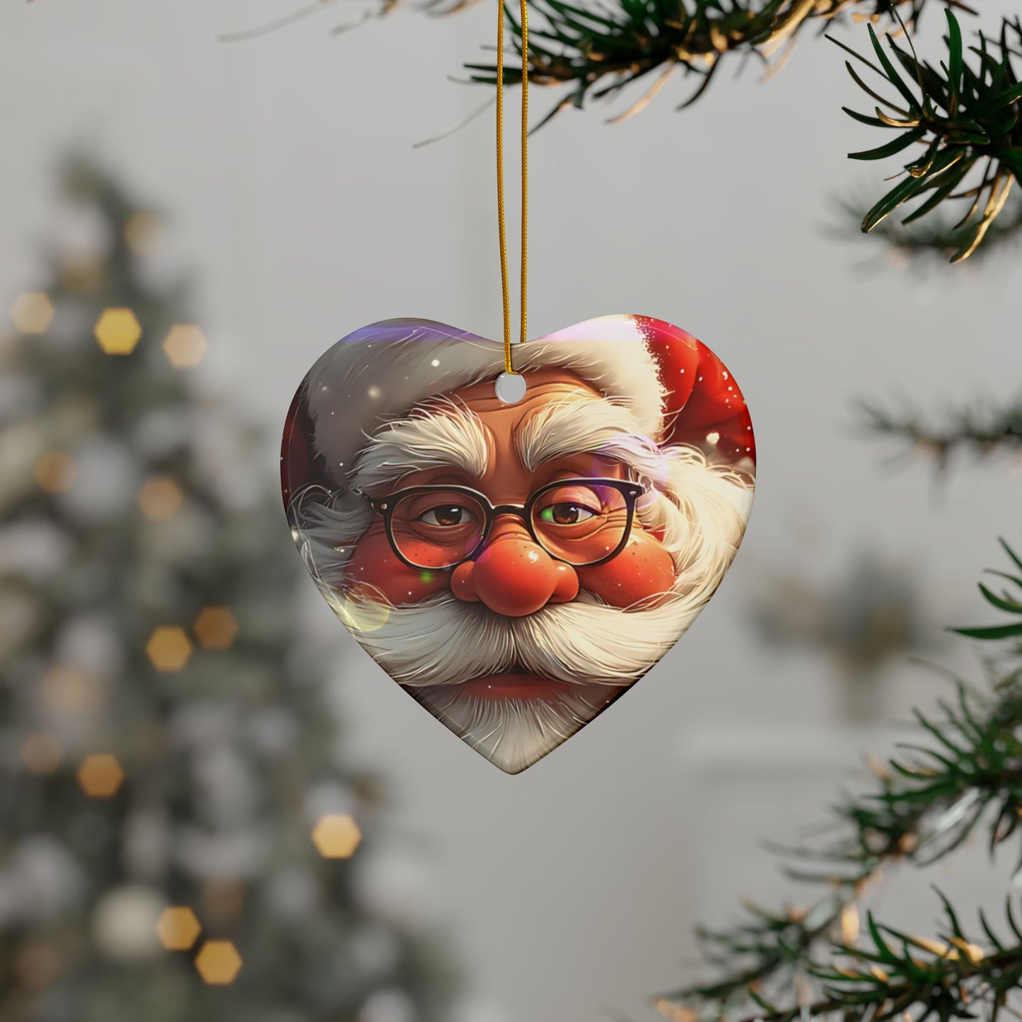 Santa Face Ceramic Ornament — Round Double-Sided Christmas Tree Decor (Personalizable, Pack Options)