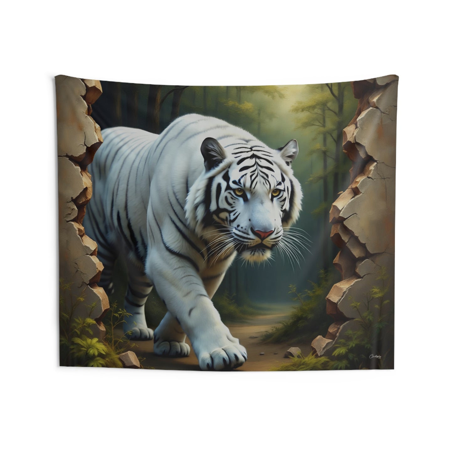 Majestic White Tiger Tapestry - Boho Wall Art, Nature Decor, Home Aesthetic, Gift for Animal Lovers, Living Room Wall Hanging, Jungle Theme